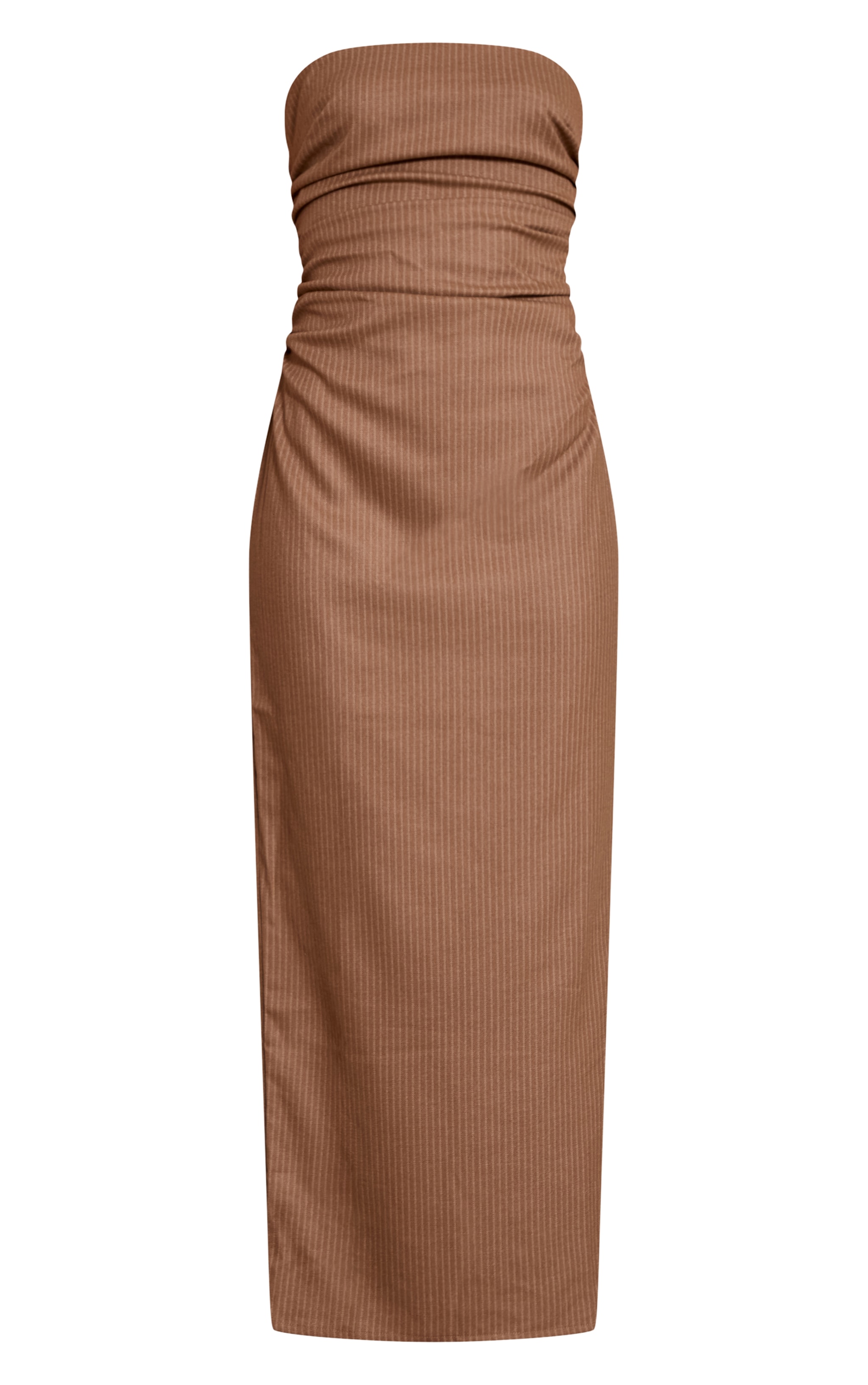 Robe bustier longue gris pierre froncée à fines rayures image 5
