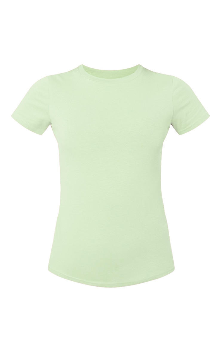 Pistachio Basic Cotton Blend Fitted Crew Neck T Shirt image 5