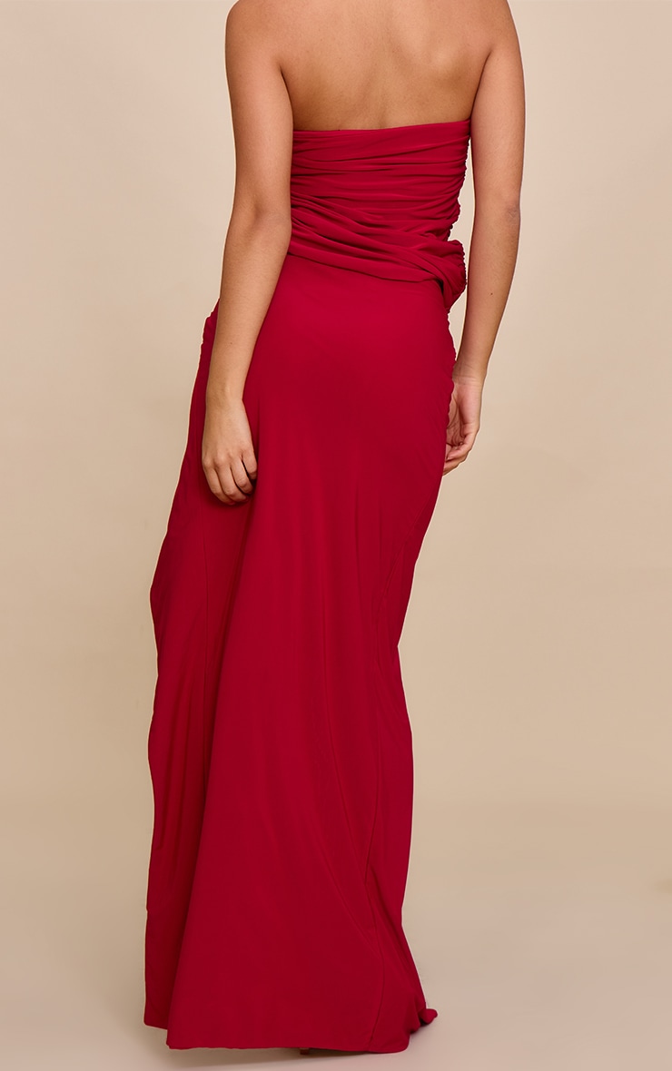 Tomato Red Double Layer Bandeau Trim Detail Maxi Skirt image 3