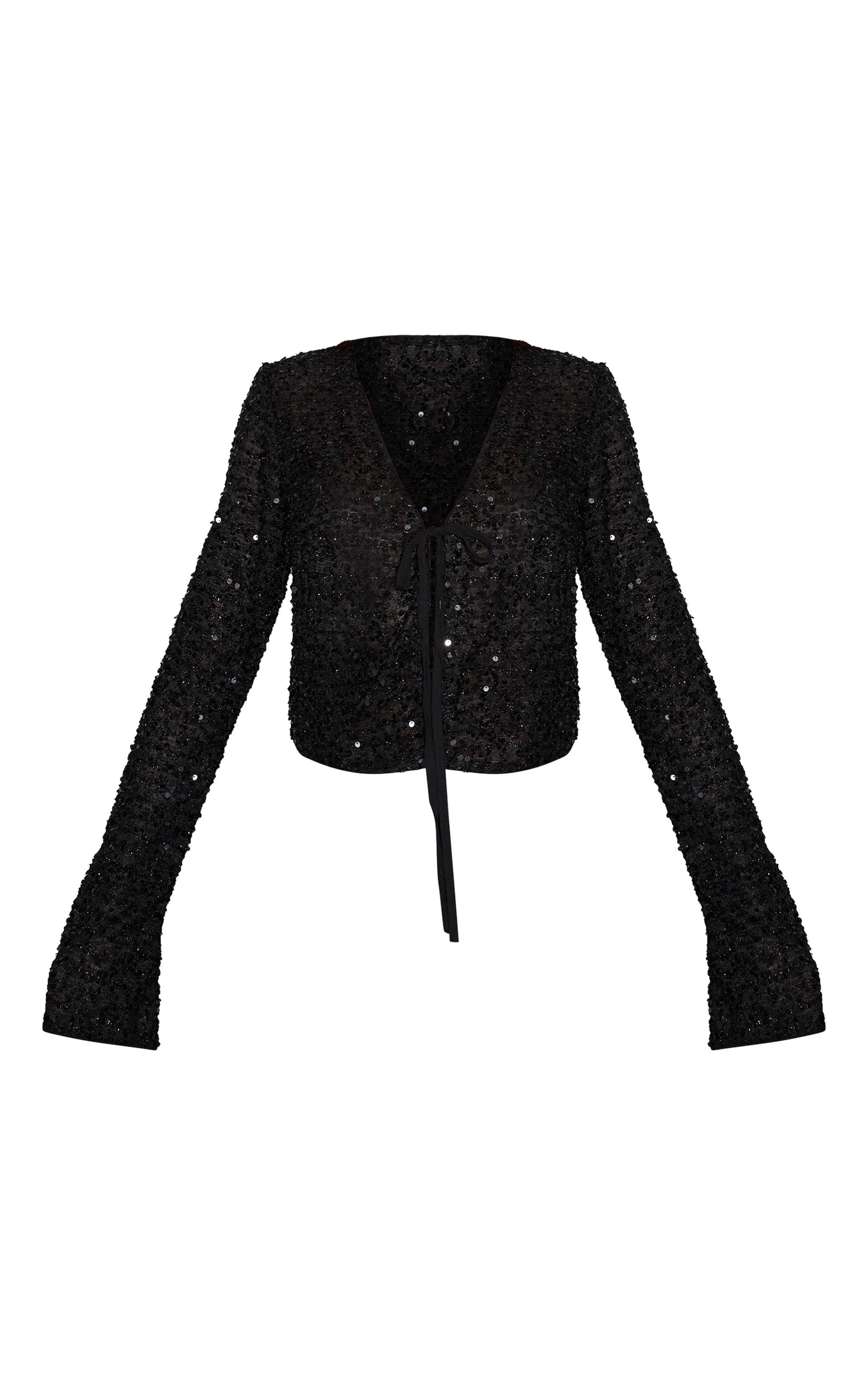Black Textured Sequin Tie Top image 5