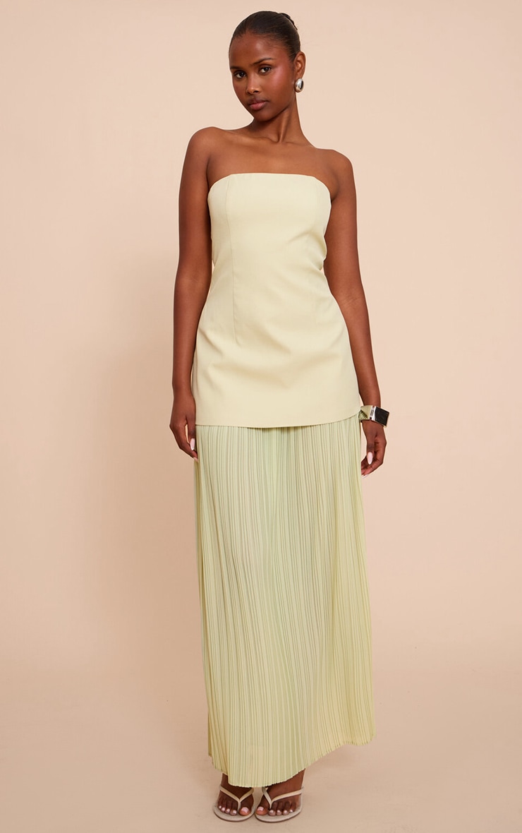 Sage Green Chiffon Pleated Skirt Panel Bandeau Maxi Dress image 1