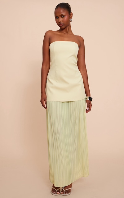 Sage Green Chiffon Pleated Skirt Panel Bandeau Maxi Dress