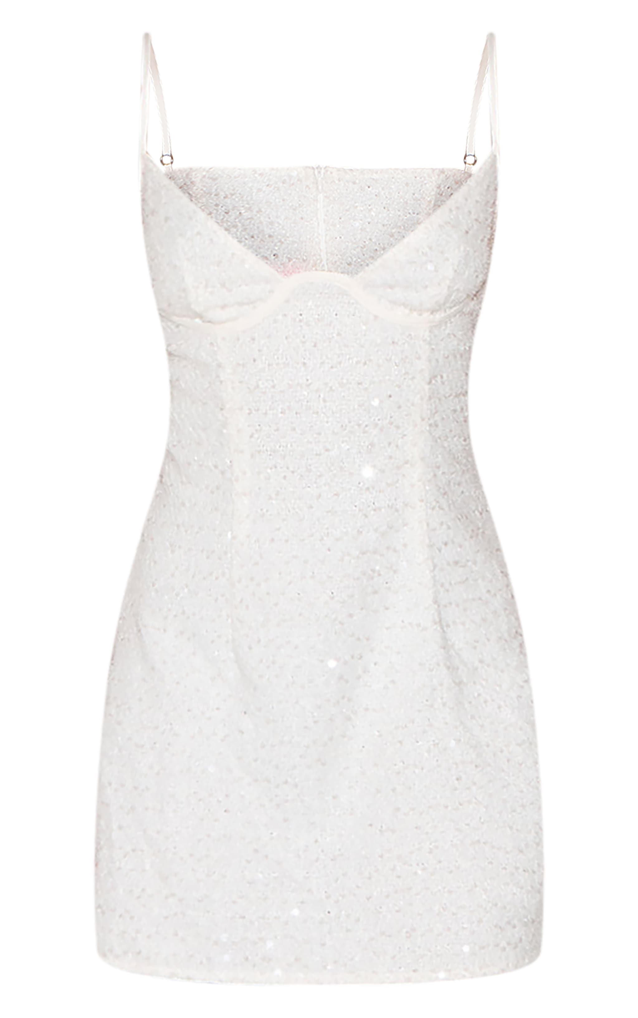 White Textured Sequin Corset Strappy Bodycon Dress image 5