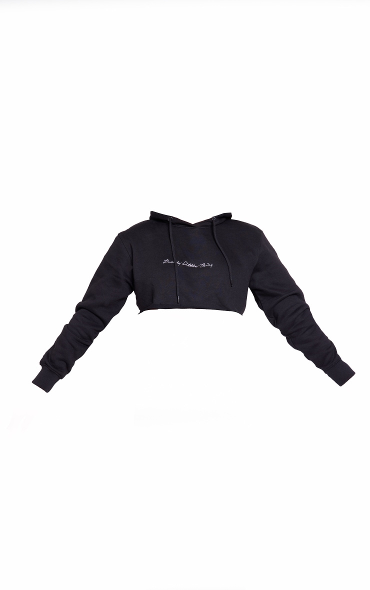 PRETTYLITTLETHING Black Oversized Fit Cropped Hoodie image 5