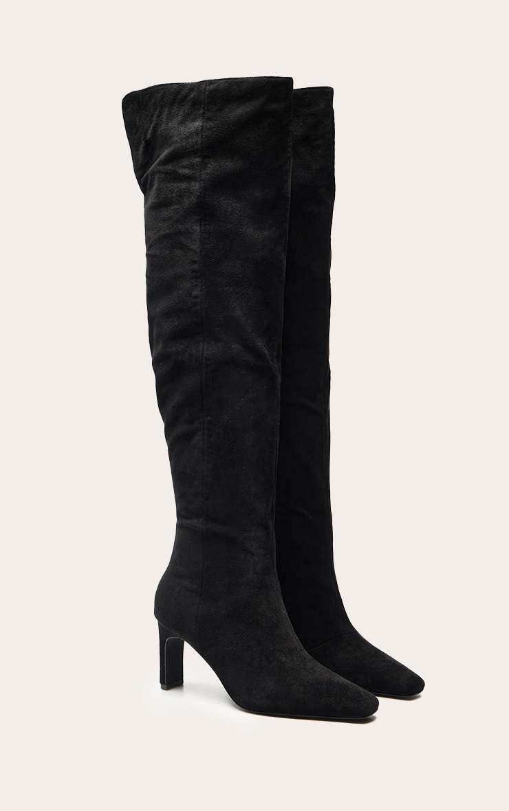 Black Suede Point Toe Block Heeled Over The Knee High Boot image 3