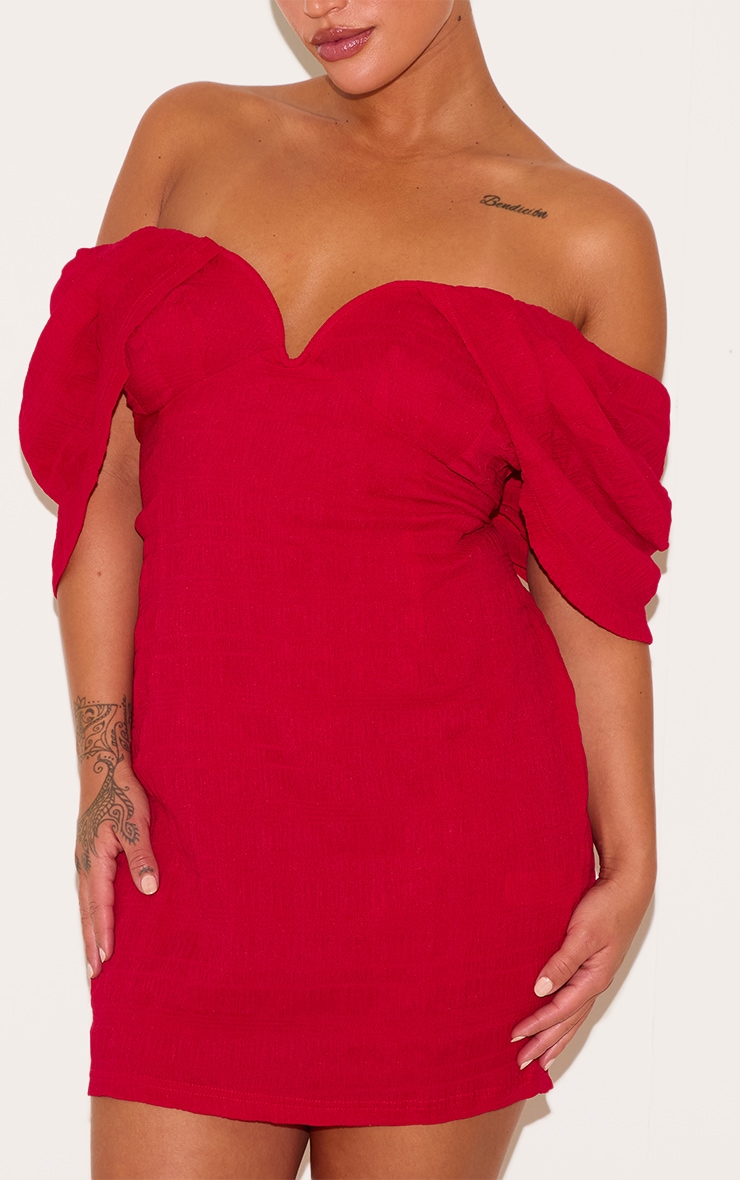 Plus Red Textured V Bar Bodycon Dress image 4