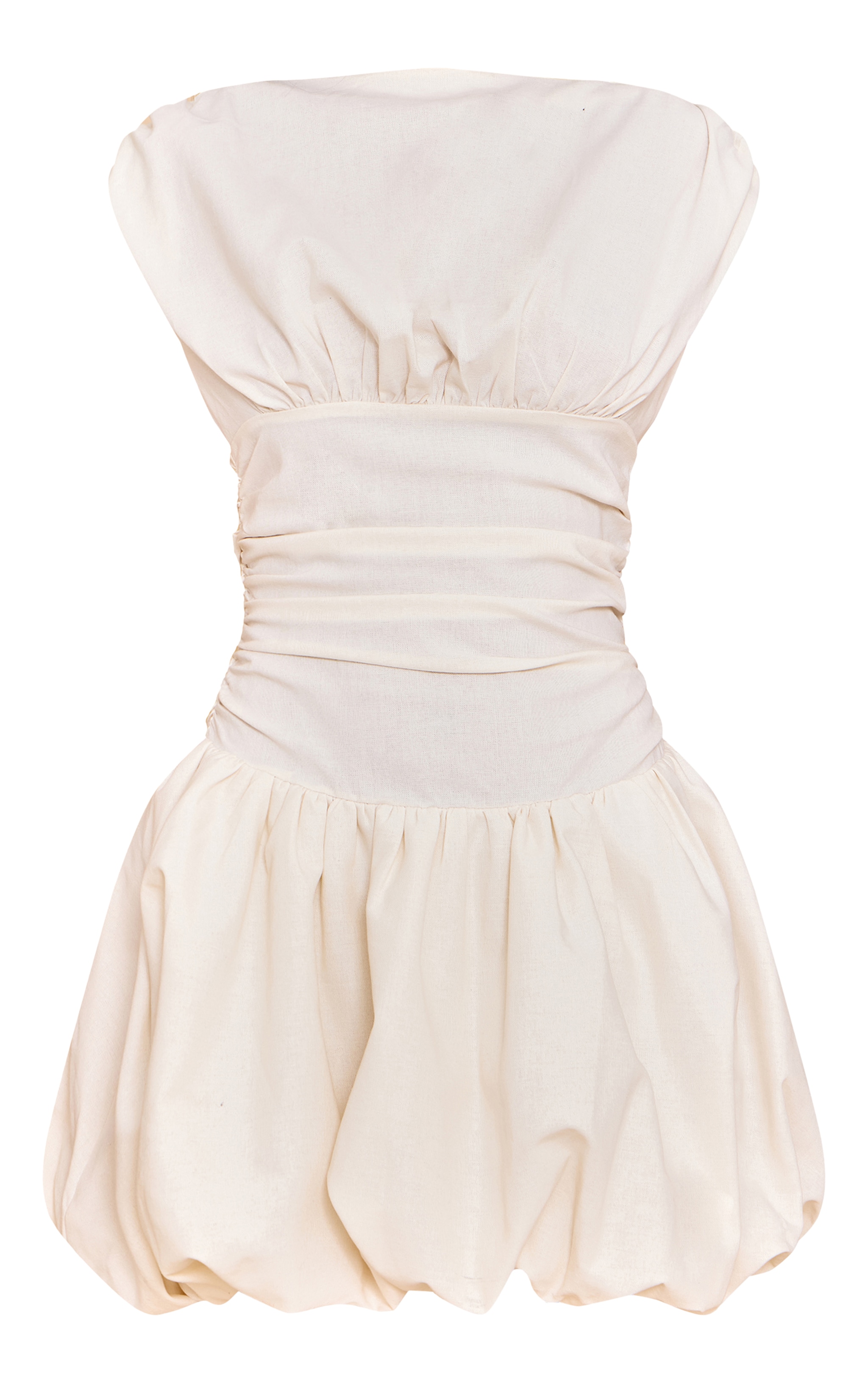 Cream Boat Neck Ruched Detail Puffball Dress image 5
