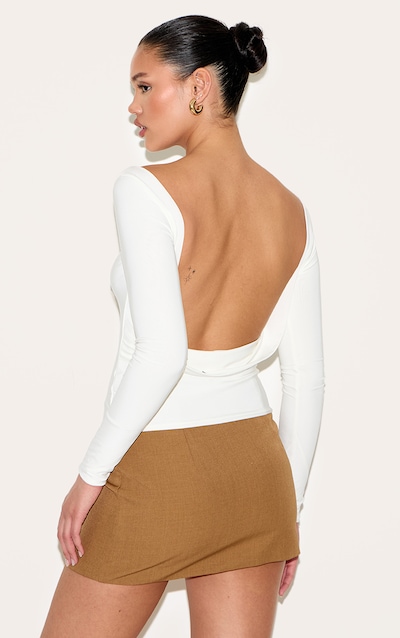 Cream Double Layer Slinky Cowl Back Long Sleeve Top