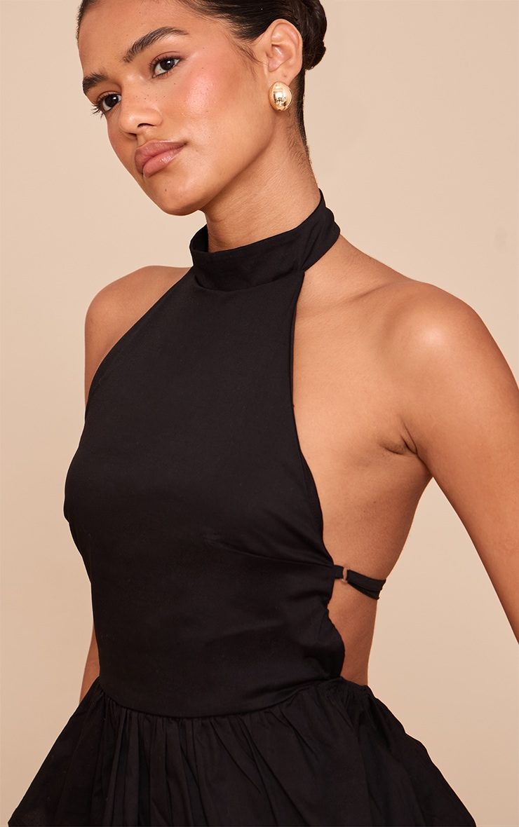 Black Cotton Highneck Backless Long Top image 4