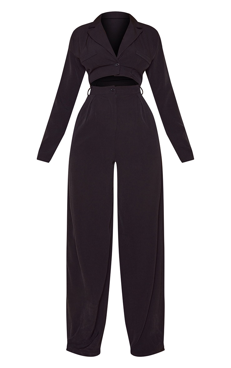 Black Woven Blazer Style Cut Out Wide Leg Jumpsuit image 5