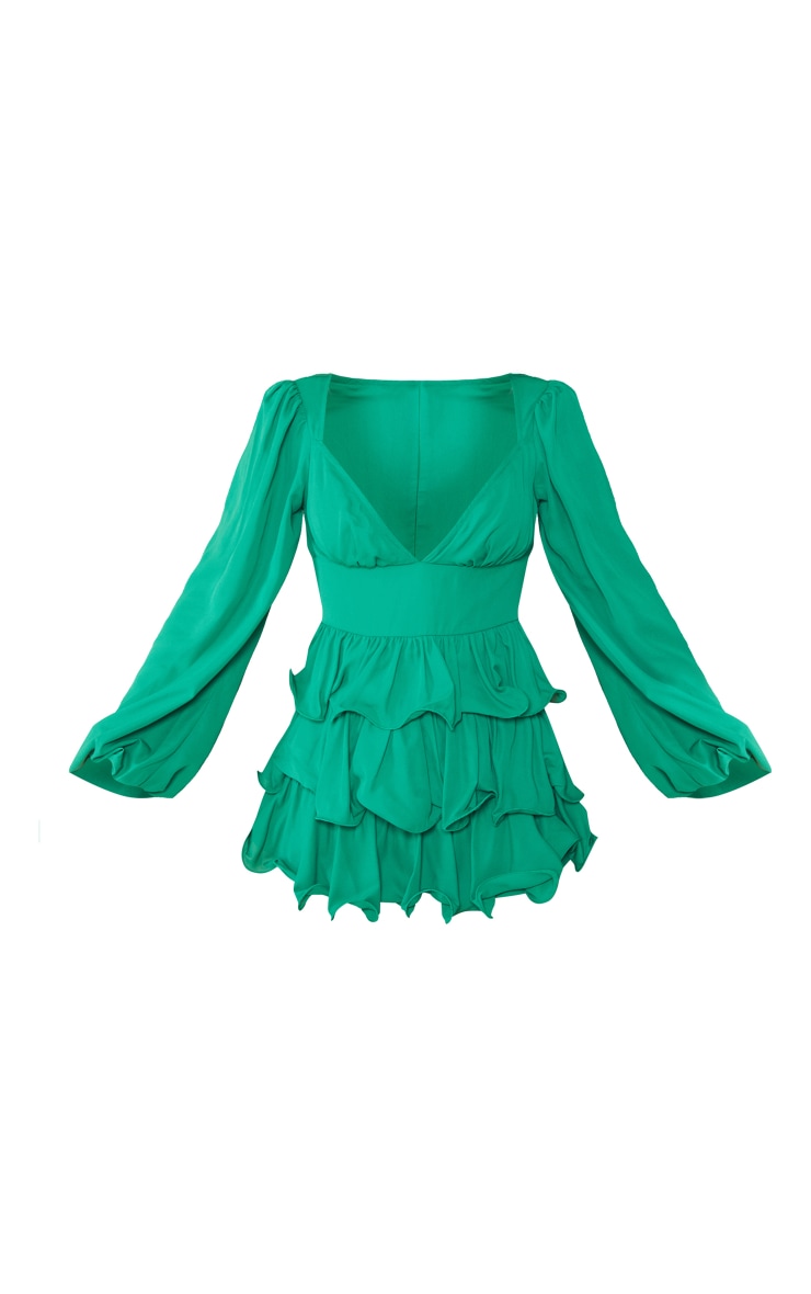 Bright Green Long Sleeve Frill Tiered Romper image 1