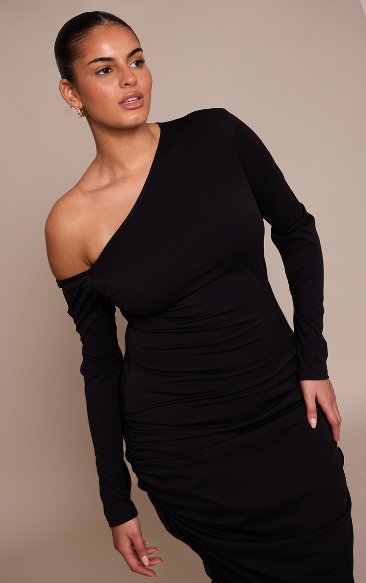 Plus Black Sculpt Off Shoulder Ruched Midi Dress image 4