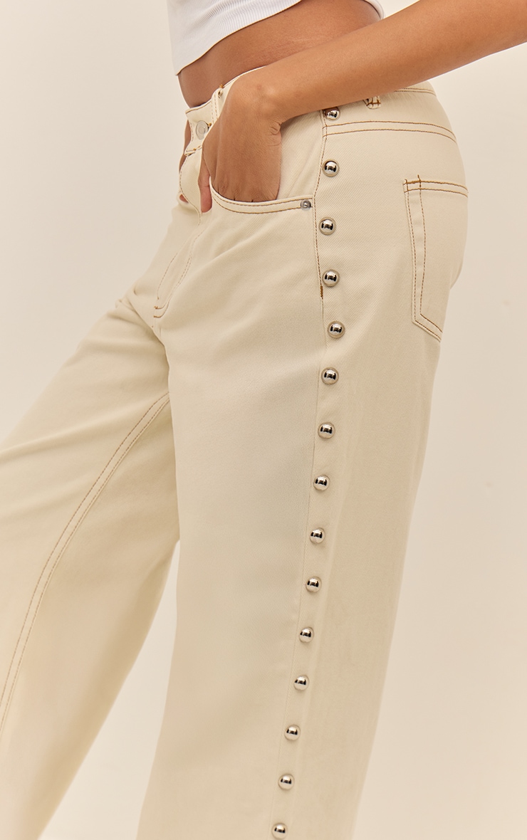 Ecru Studded High Waist Jeans image 4