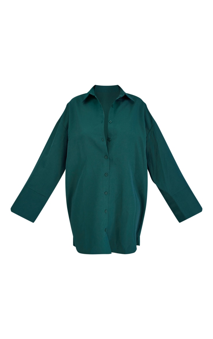 Forest Green Poplin Exaggerated Cuff Oversized Shirt Dress image 5