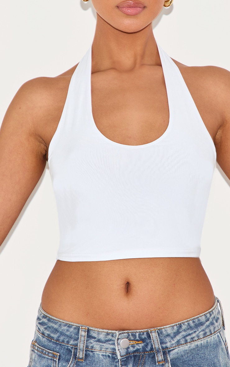 Basic White Slinky Scoop Neck Halter Top image 4
