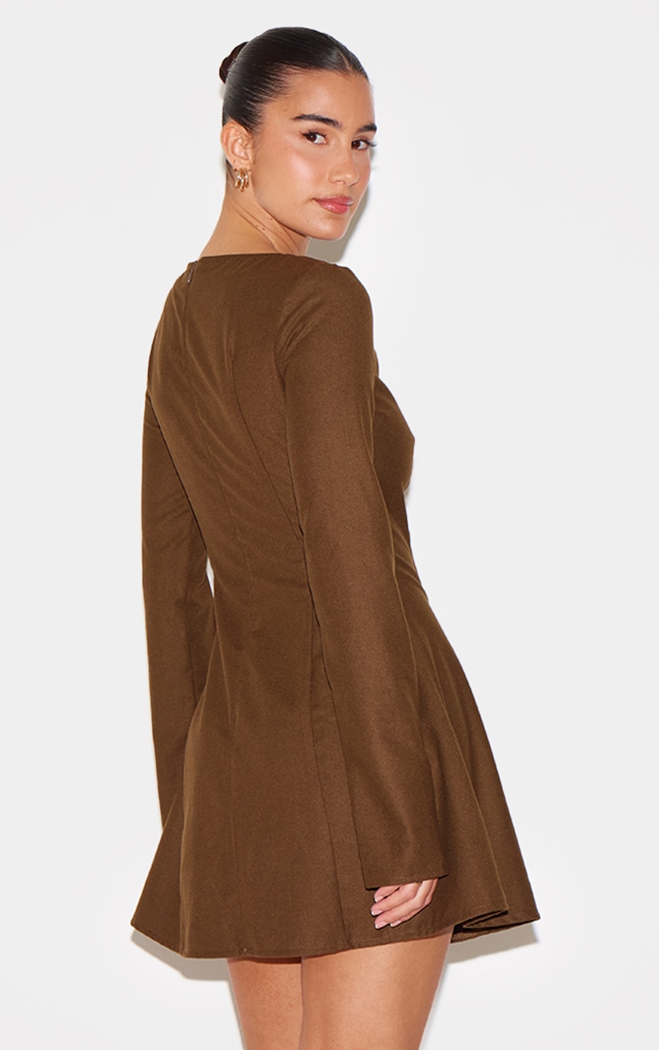 Chocolate Structured Woven Boat Neck Shift Dress image 2