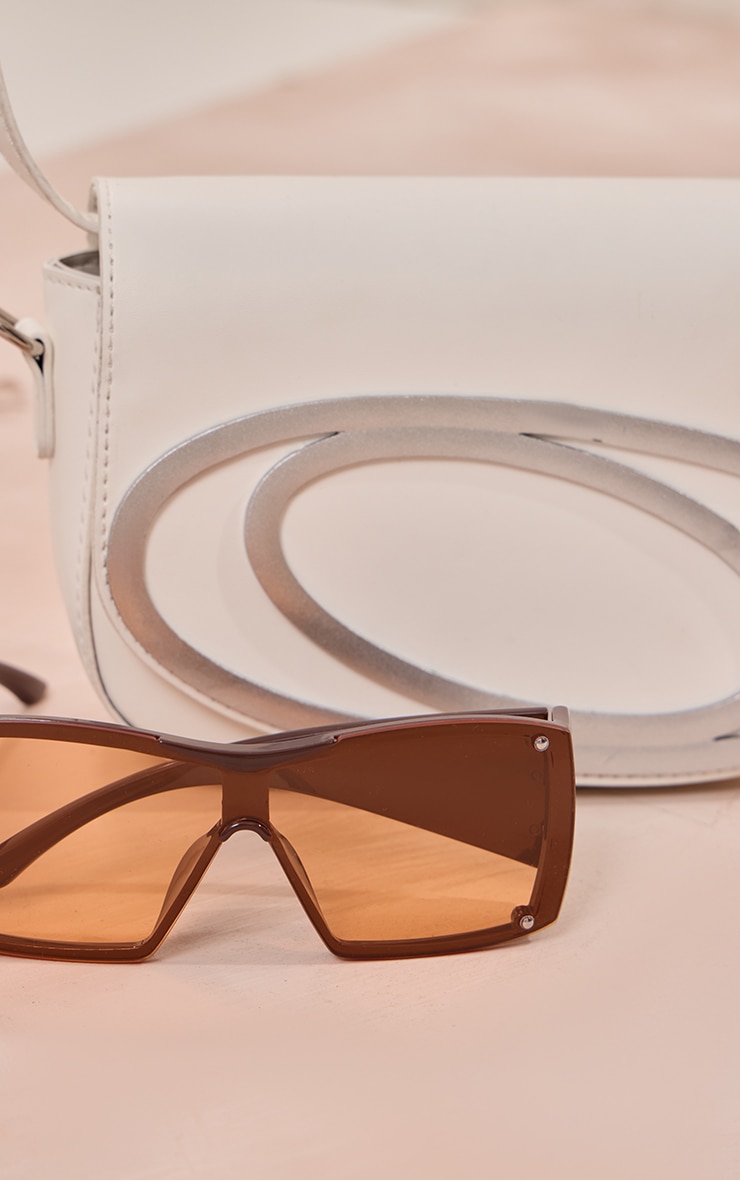 Brown Oversized Thick Arm Detail Squared Sunglasses image 2