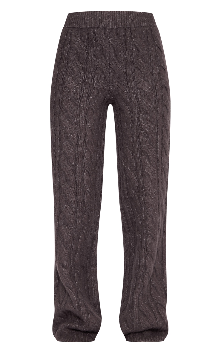 Grey Brushed Cable Knit Wide Leg Pants image 5