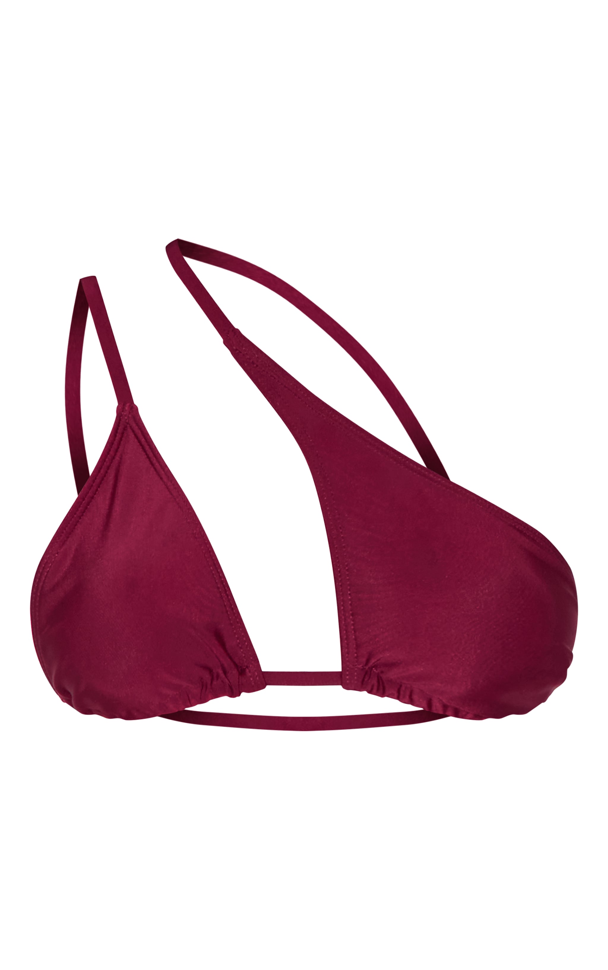 Burgundy Asymmetric One Shoulder Triangle Bikini Top image 1