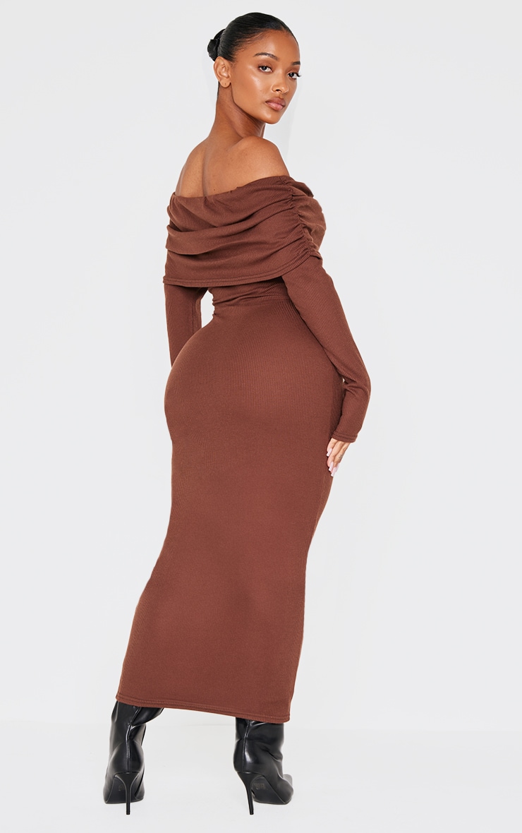 Shape Chocolate Rib Bardot Long Sleeve Maxi Dress image 2