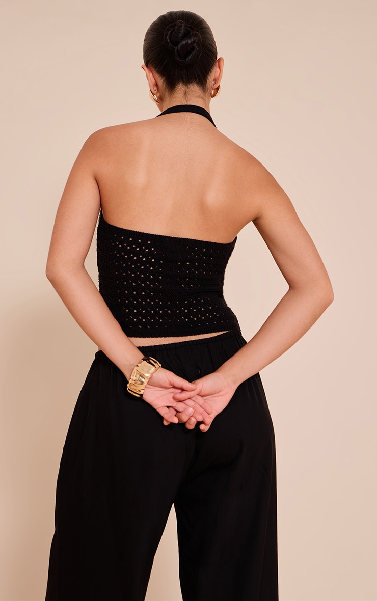 Black Crochet Trim Detail Halter Top image 2