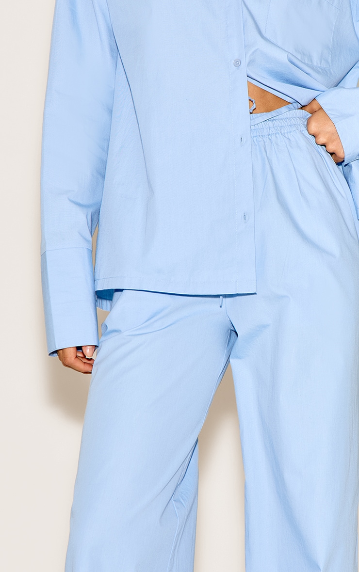 Sky Blue Cotton Poplin Wide Leg Pants image 4