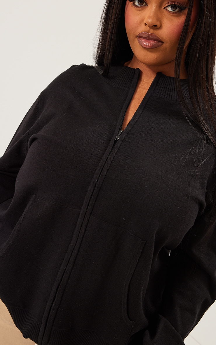 Plus Black Fitted Zip Up Knit Cardigan image 4