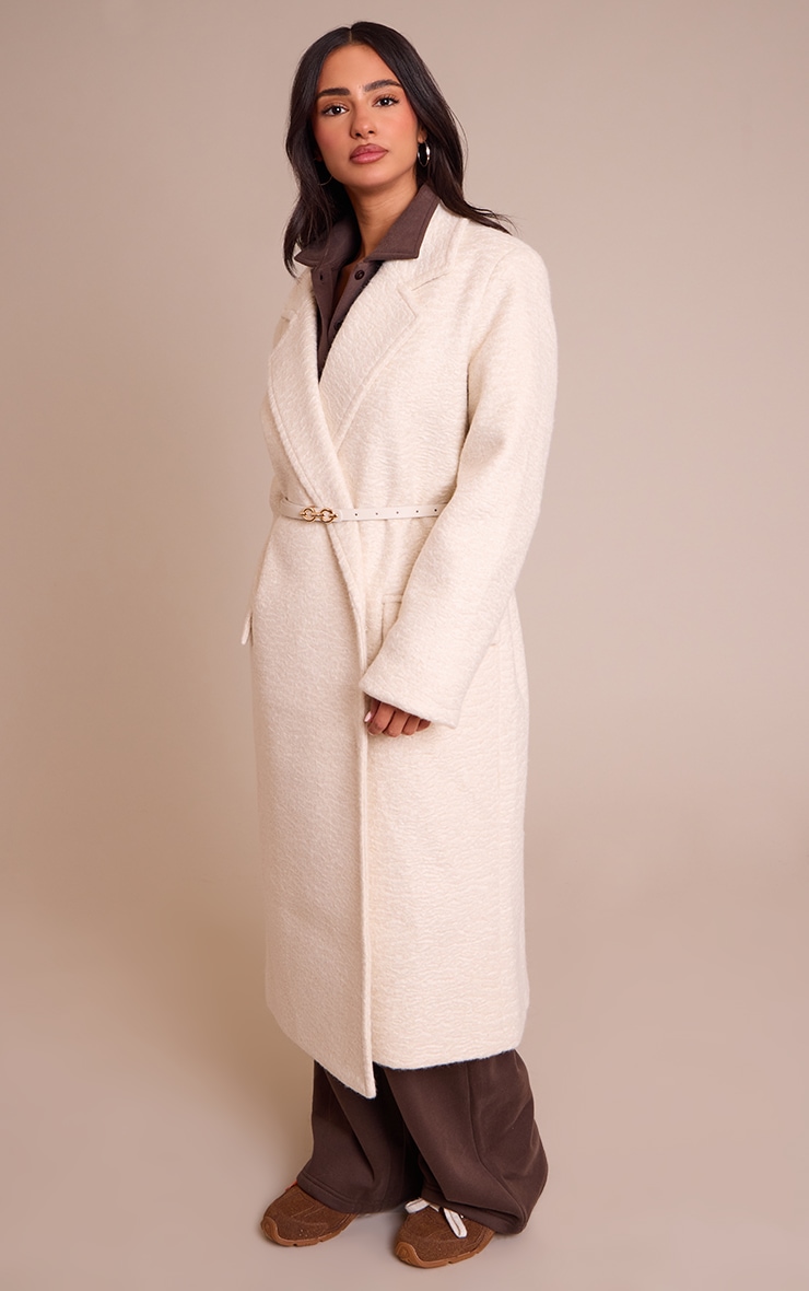 Petite Cream Belted Wool Look Maxi Coat image 3