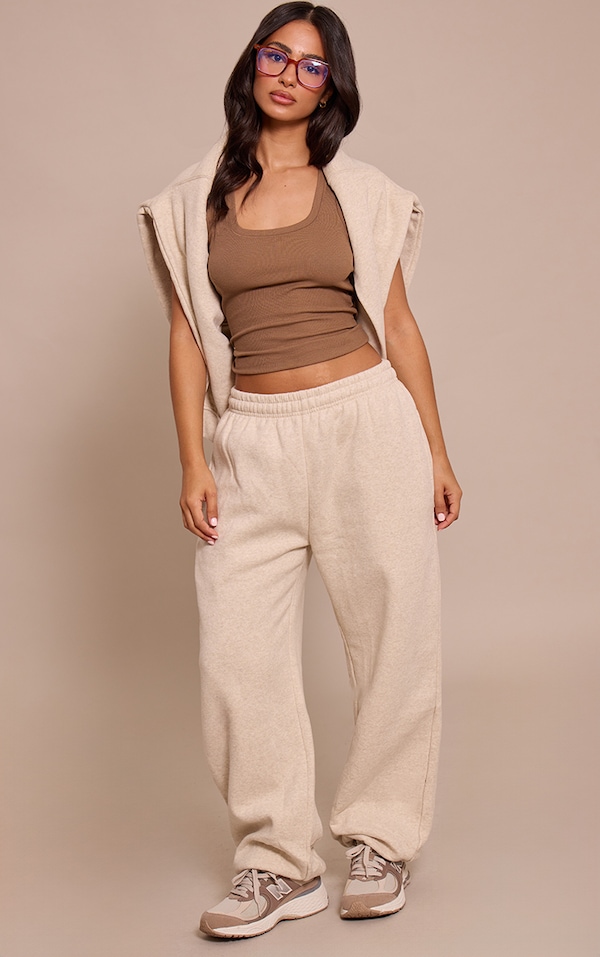 Petite Pantalon de survêtement en coton polaire avoine à ourlet resserrés