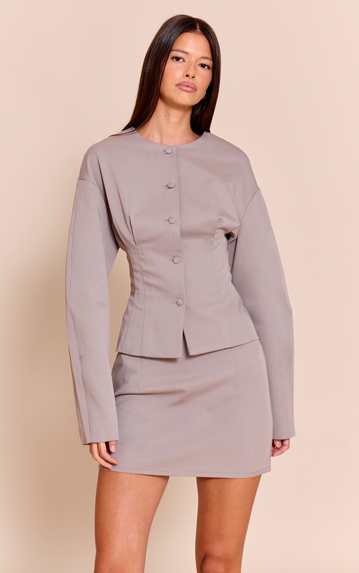 Taupe Tailored Woven Micro Mini Skirt image 4