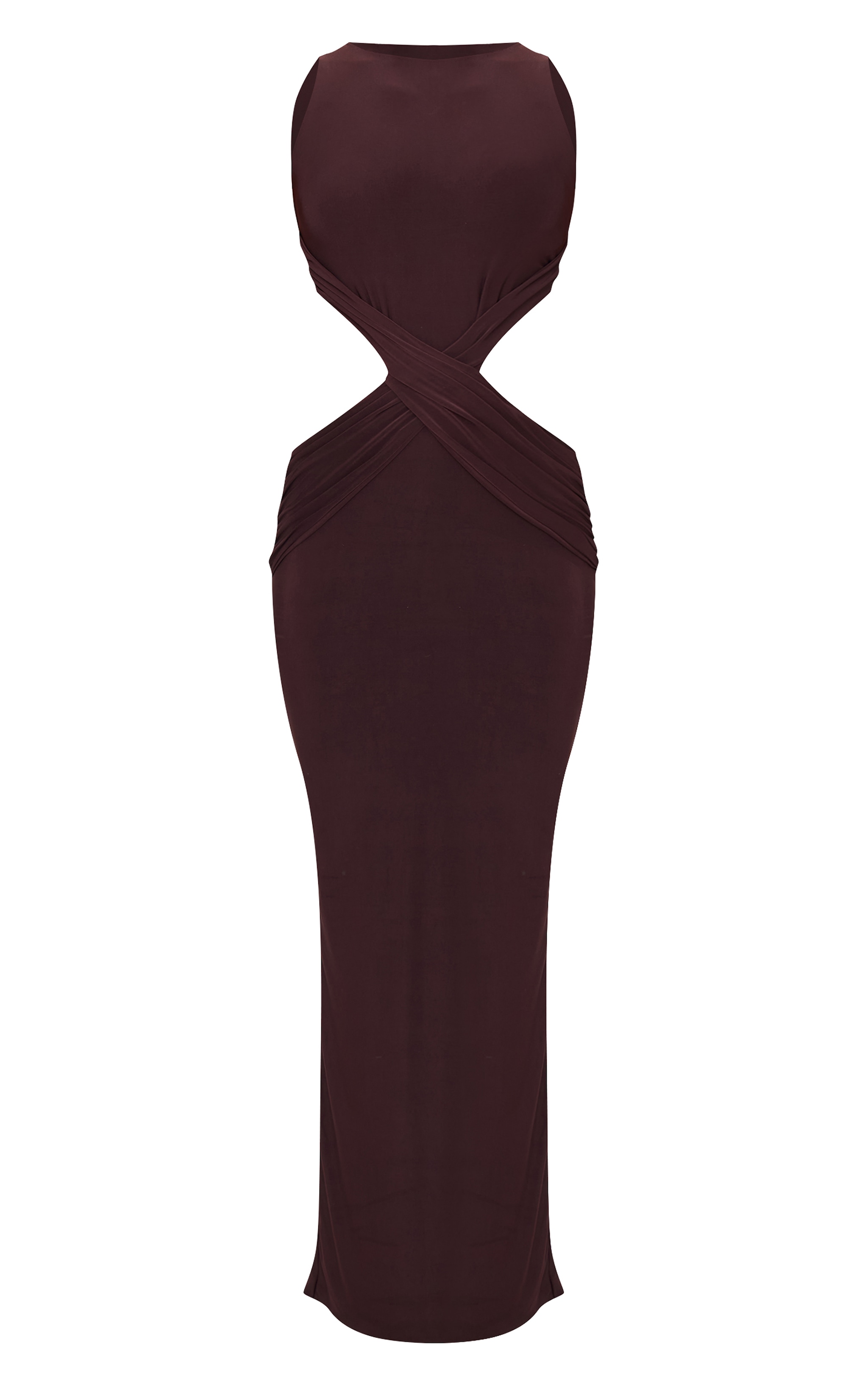 Robe longue moulante doublée chocolat à torsade devant image 5