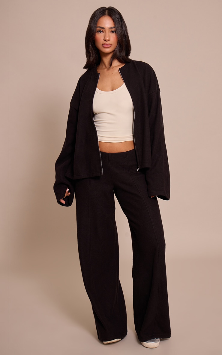 Petite Black Soft Touch Zip Through Sweatshirt image 3