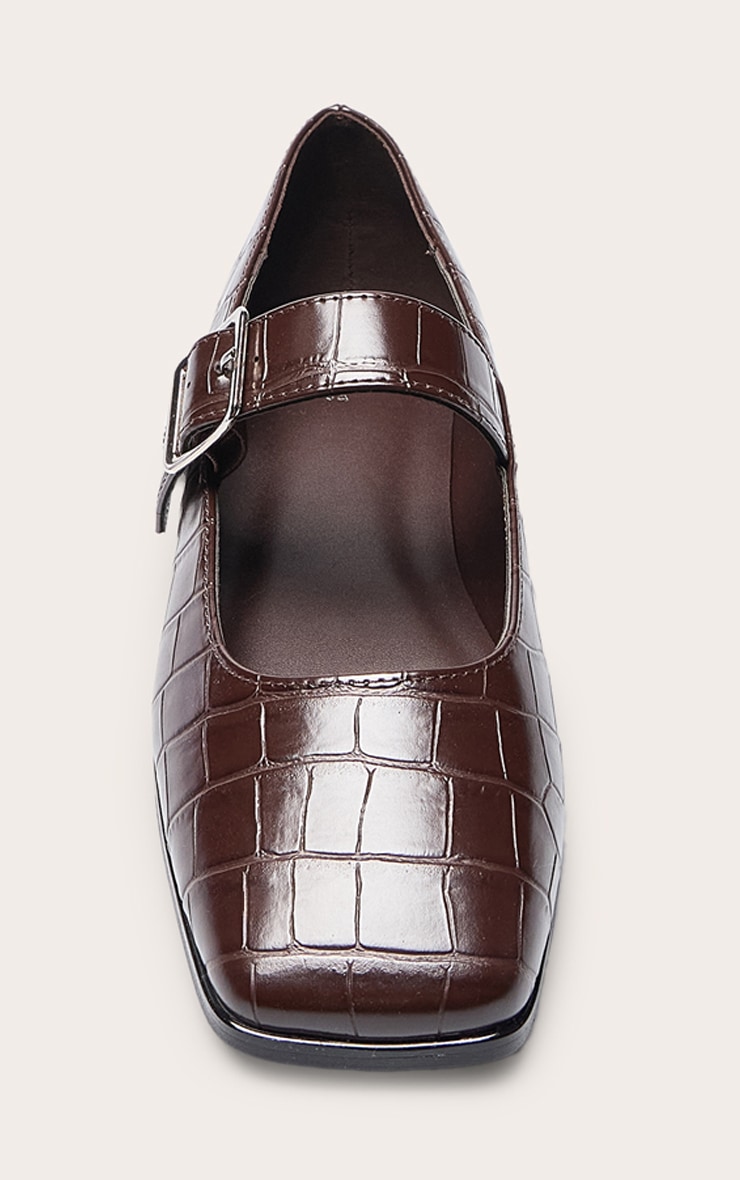 Chocolate Croc PU Mary Jane Ballet Flats image 5