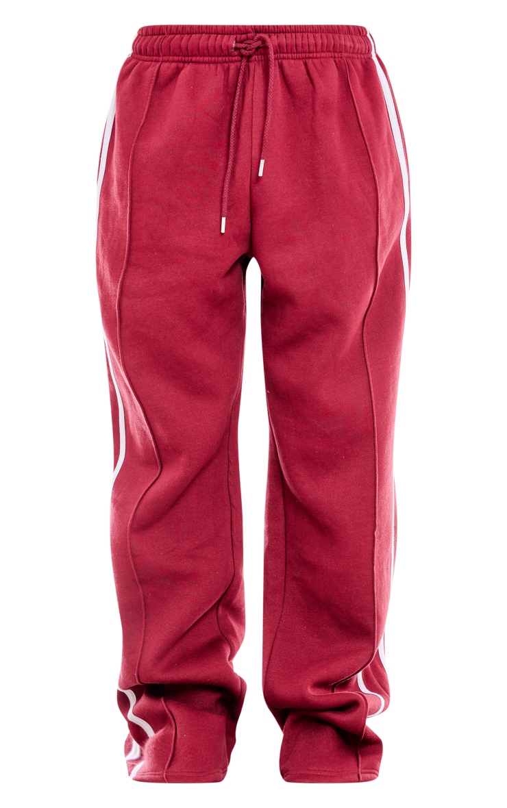 Cherry Red Double Side Stripe Wide Leg Joggers Sweat PLT KSA
