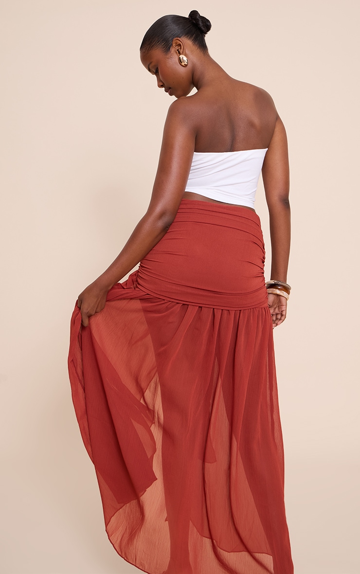 Rust Chiffon Lined Tie Front Maxi Skirt image 3
