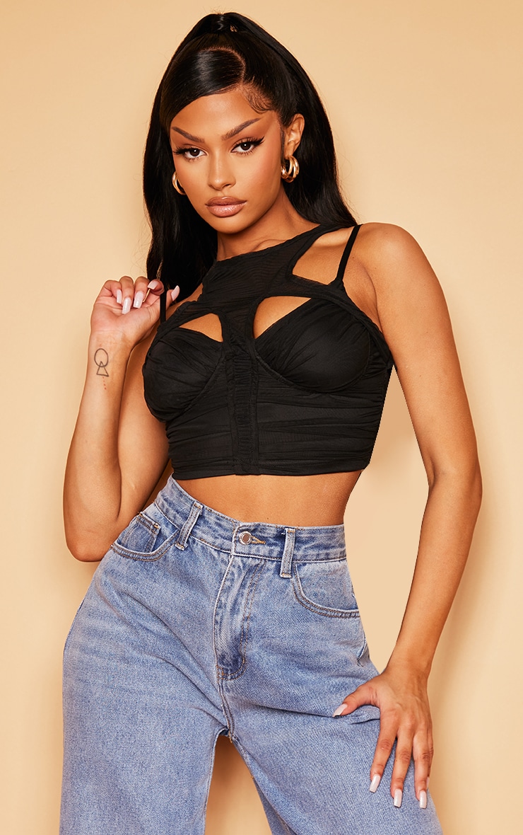 Mesh cut out crop top Clearance