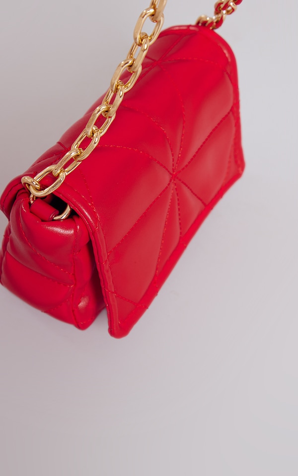 Red Diagonal Quilted Chain Strap Shoulder Bag PrettyLittleThing USA