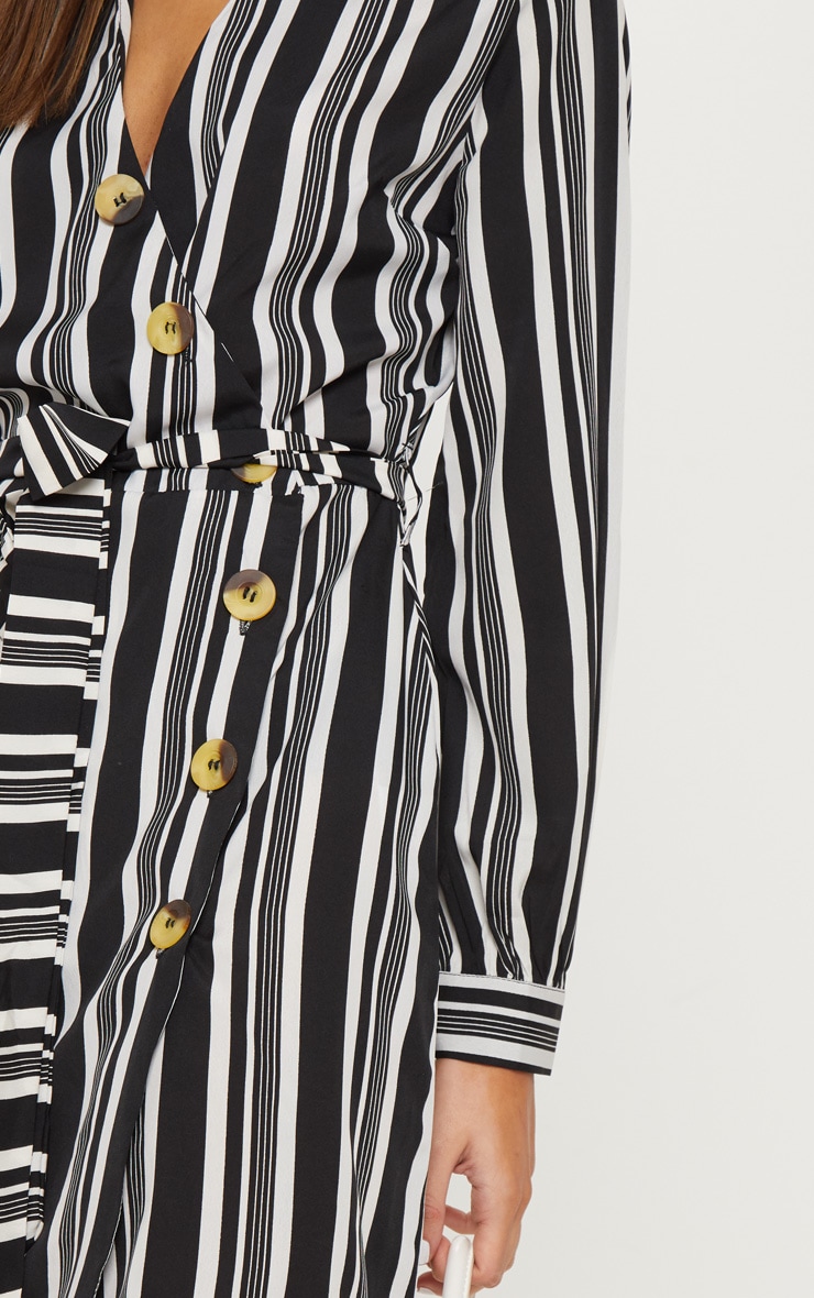 Monochrome Stripe Button Detail Skater Dress image 5