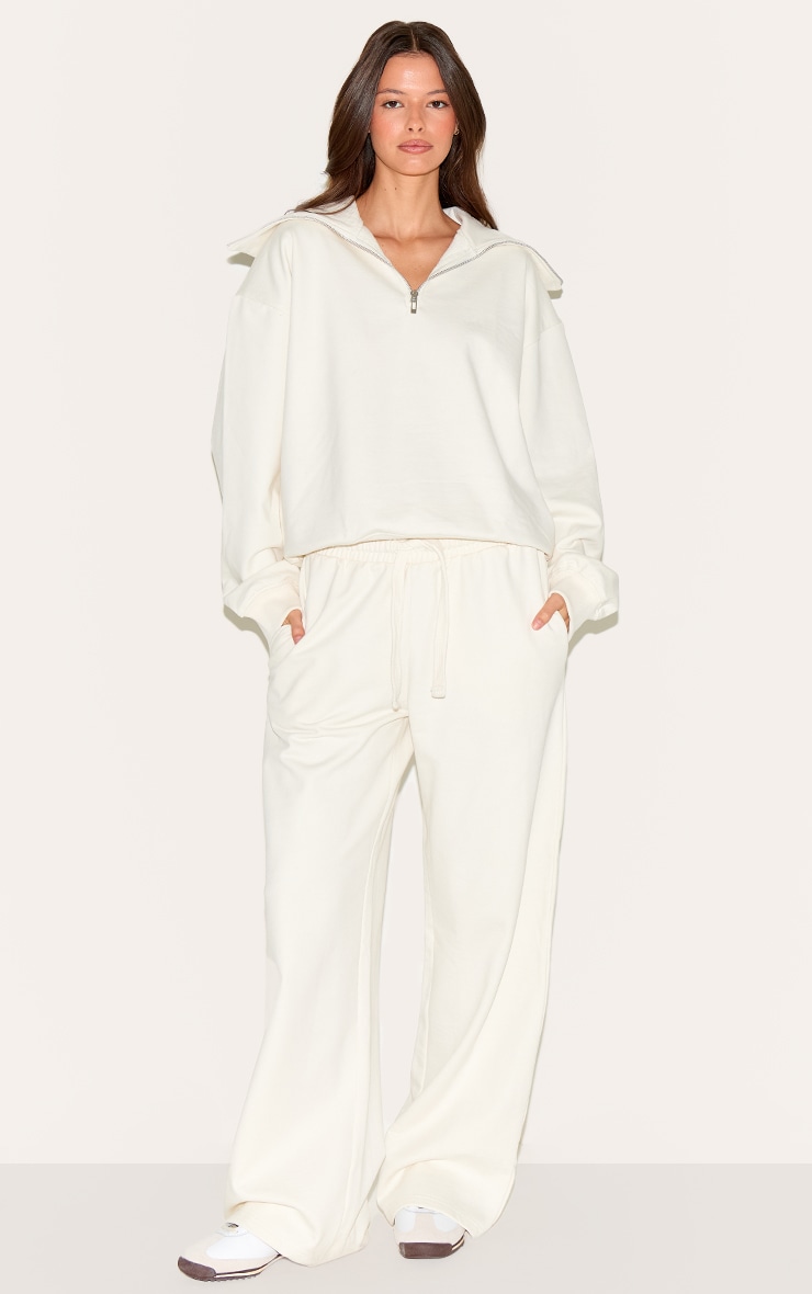 Cream Premium Loopback Quarter Zip Foldover Sweatshirt image 3