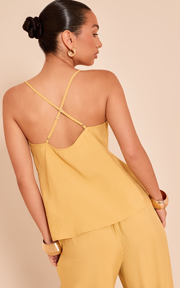 Mustard Woven Tie Front Floaty Cami Top image 2