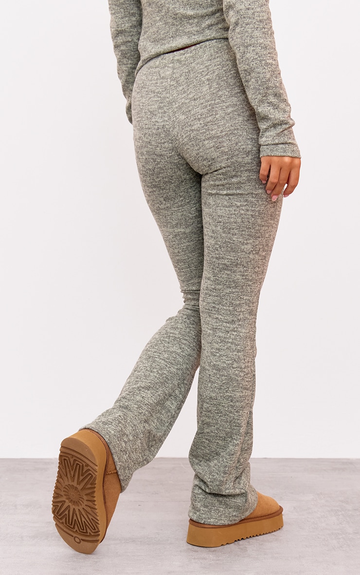 Sage Green Textured Marl Contrast Seam Skinny Flare Trousers image 3