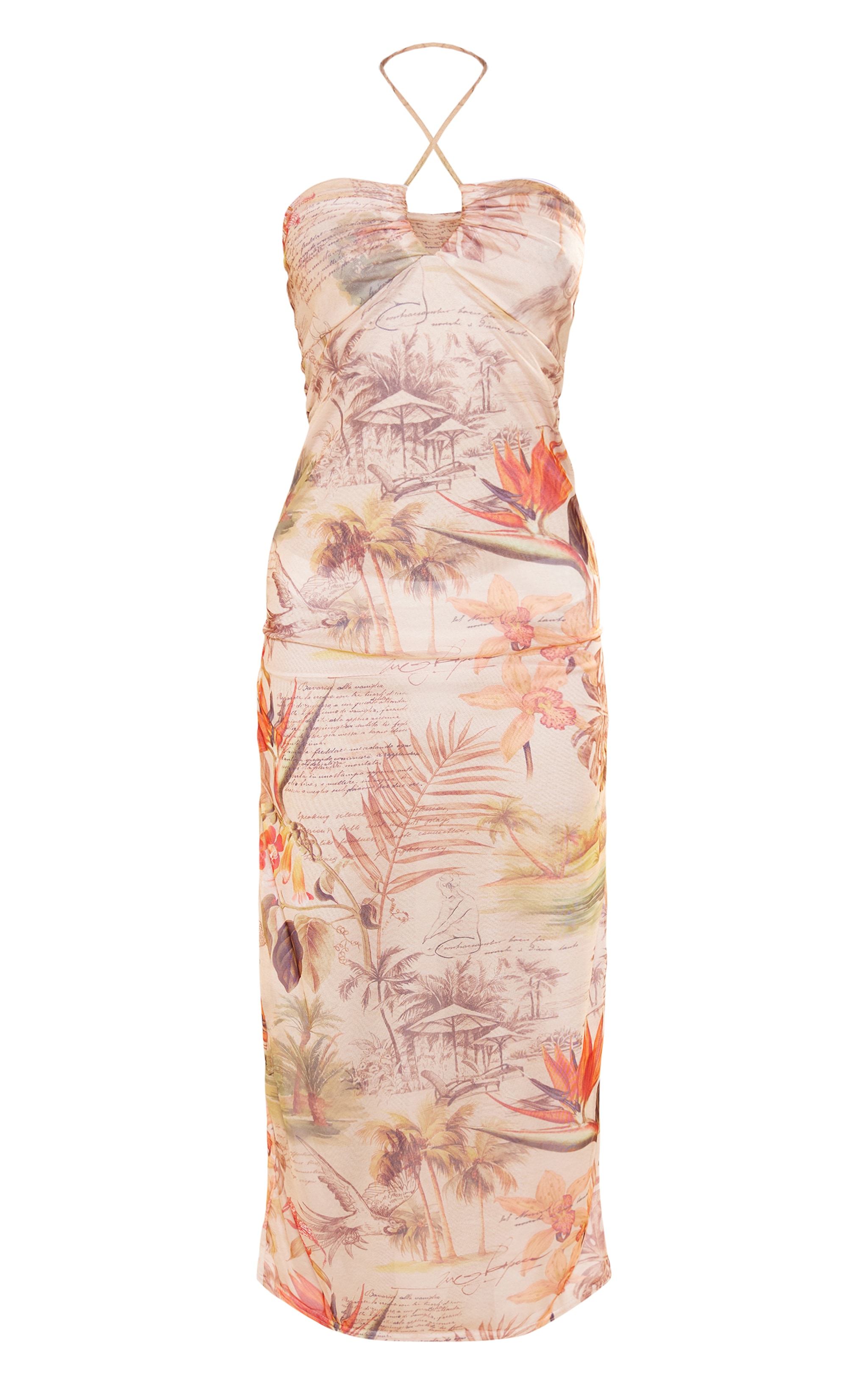 Nude Tropical Print Mesh Halterneck Maxi Dress image 5