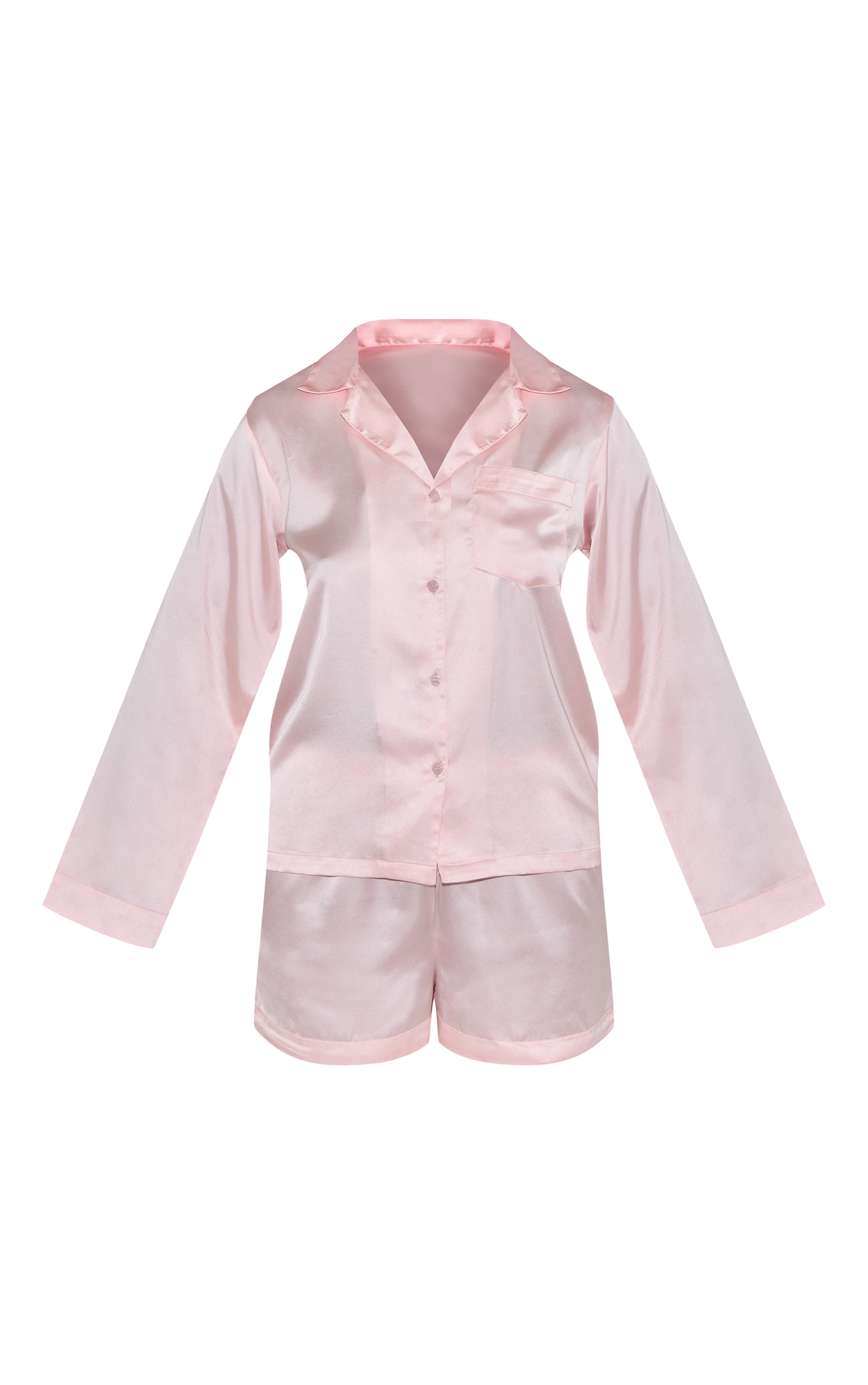 Pink Satin Long Sleeve Short Pj Set image 5