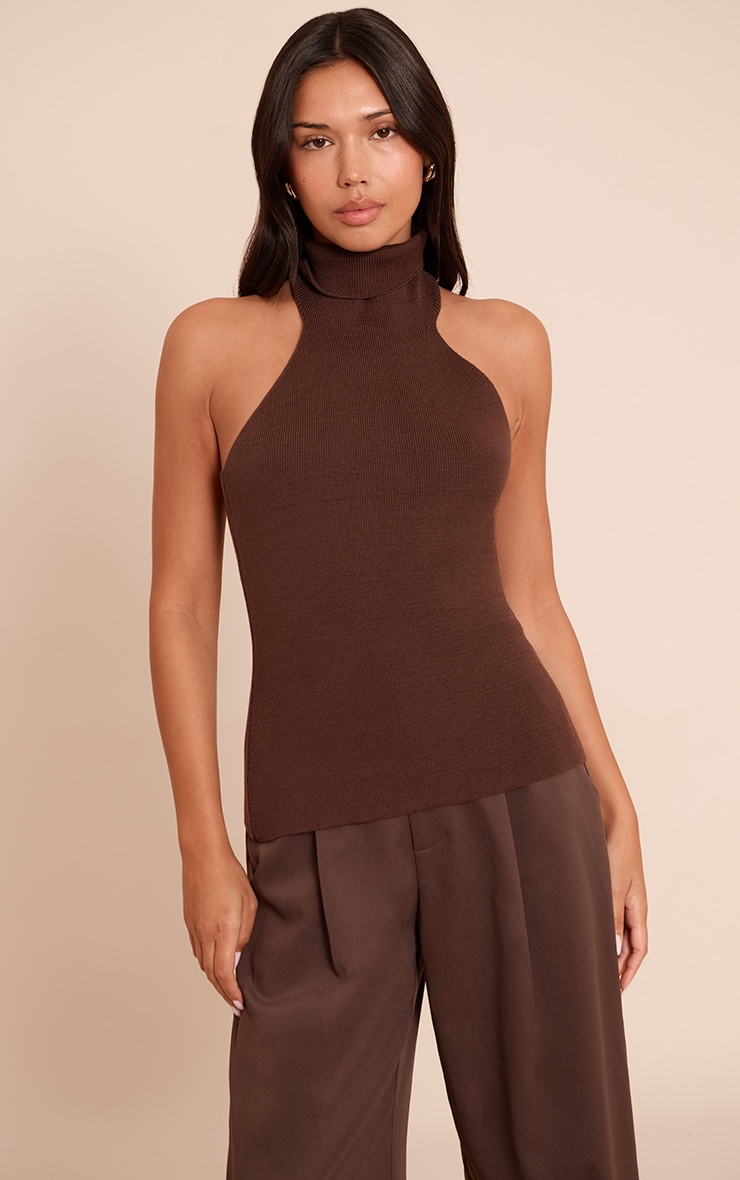 Chocolate Compact Knit Halterneck Top image 1