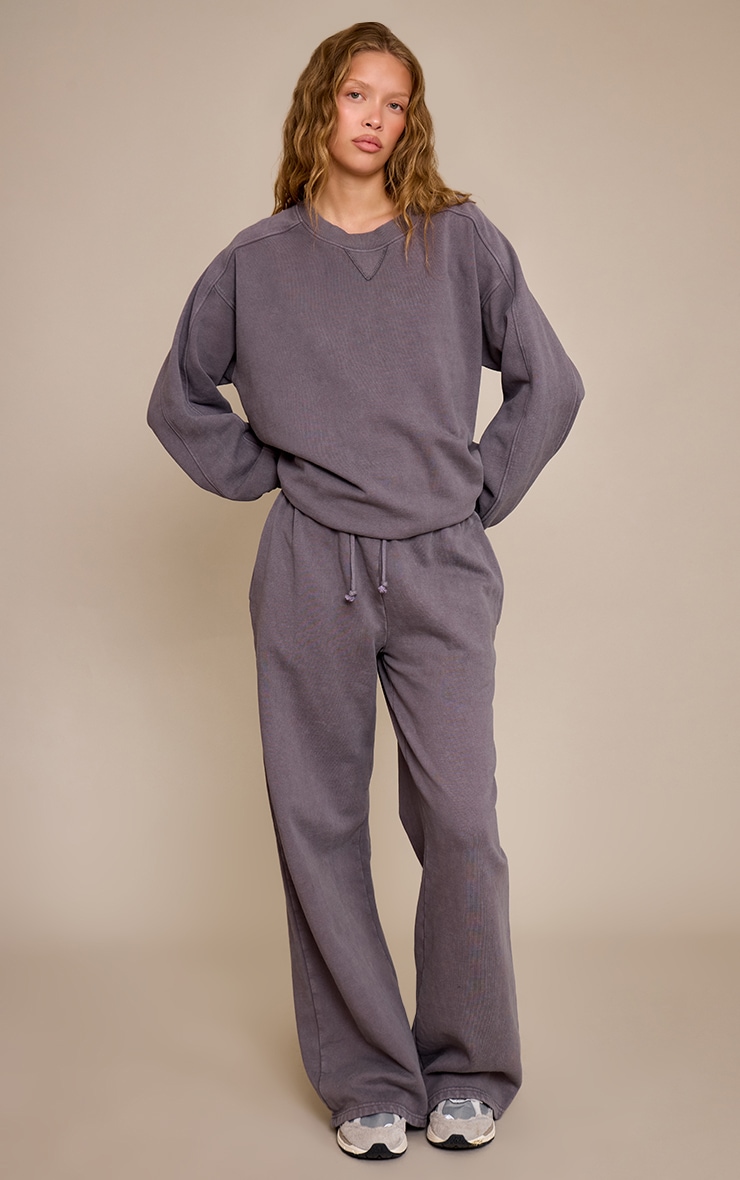 Charcoal Acid Washed Wide Leg Sweatpants image 2