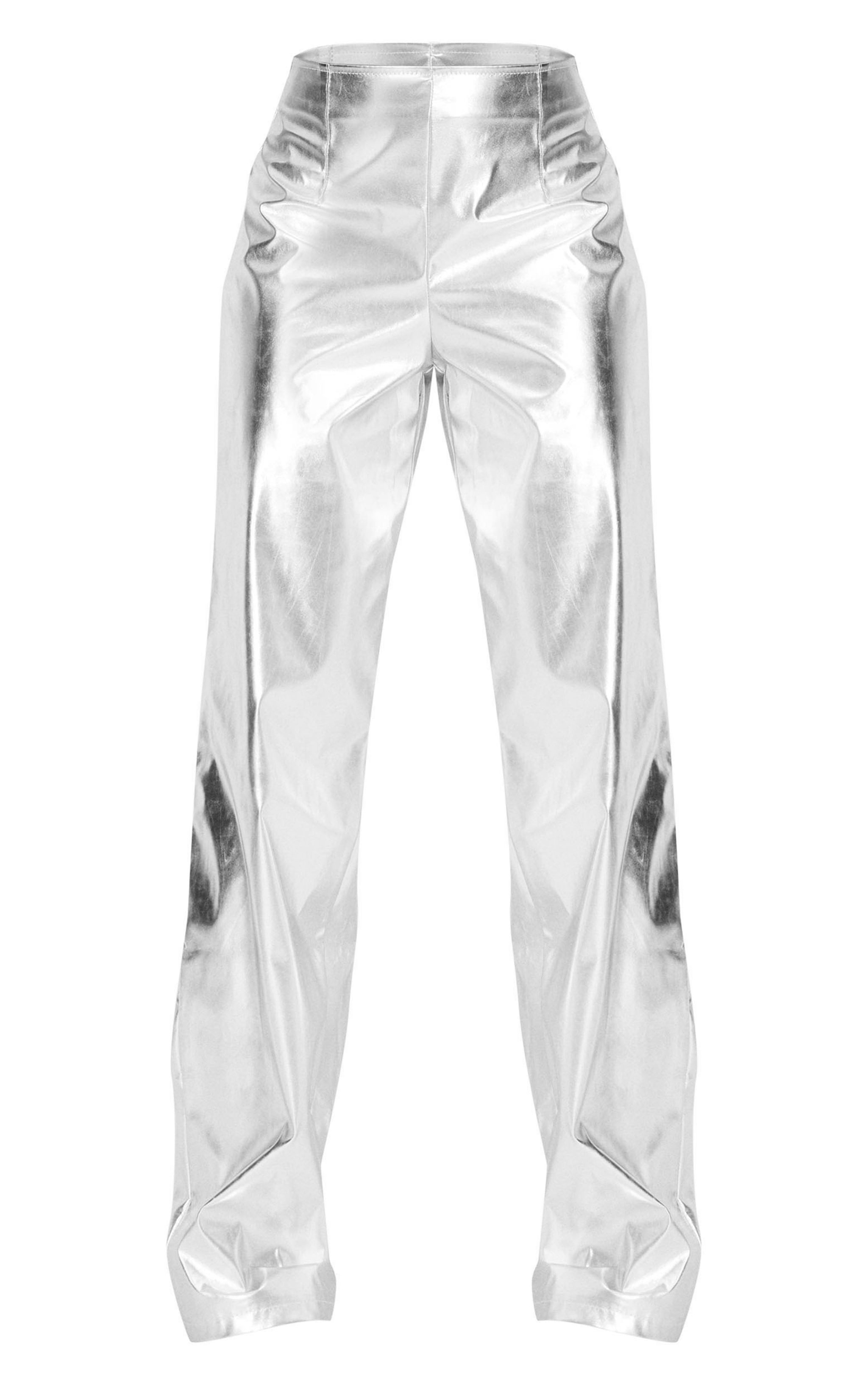 Silver Metallic Faux Leather Straight Leg Pants image 3
