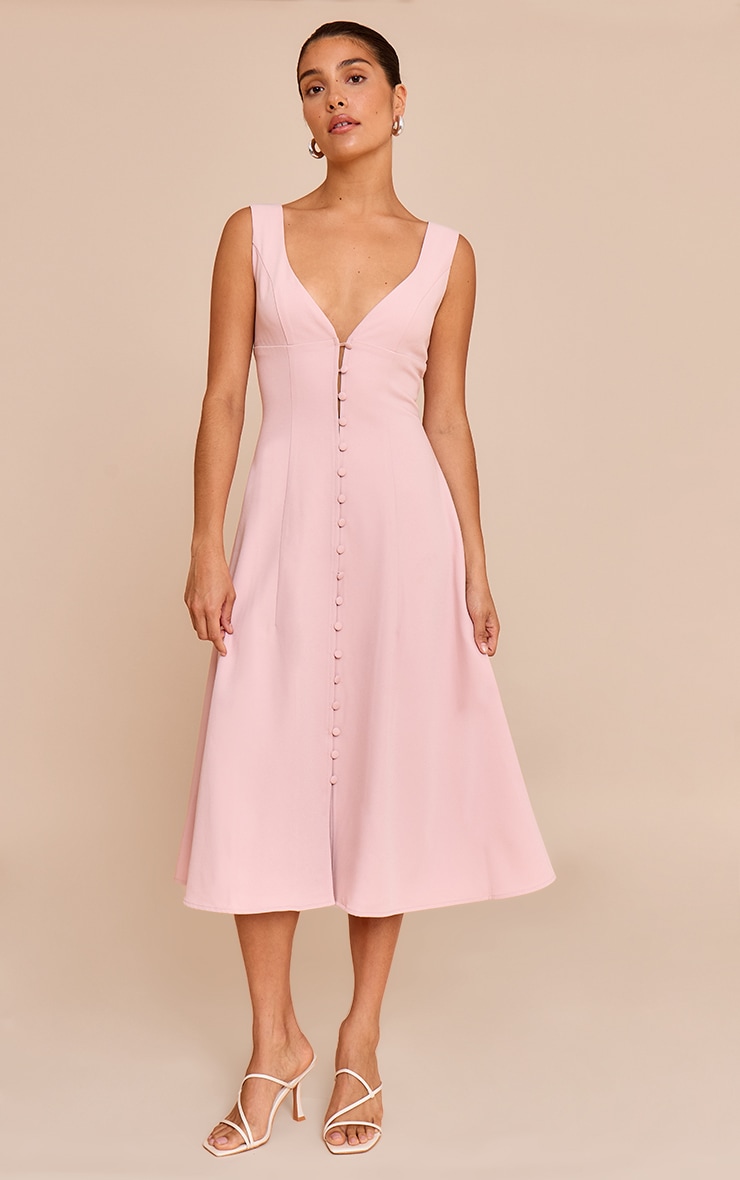 Petite Pale Rose Plunge Button Up Midi Dress image 3