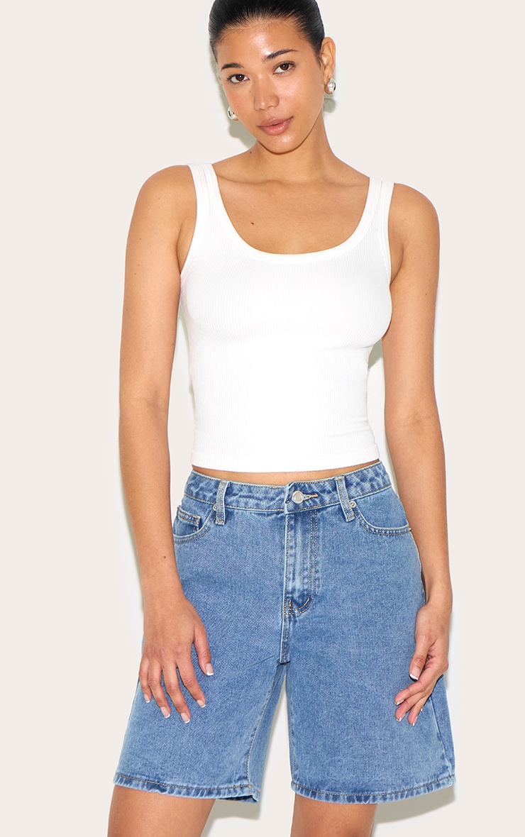 Mid Blue Wash Low Rise Denim Jorts image 2