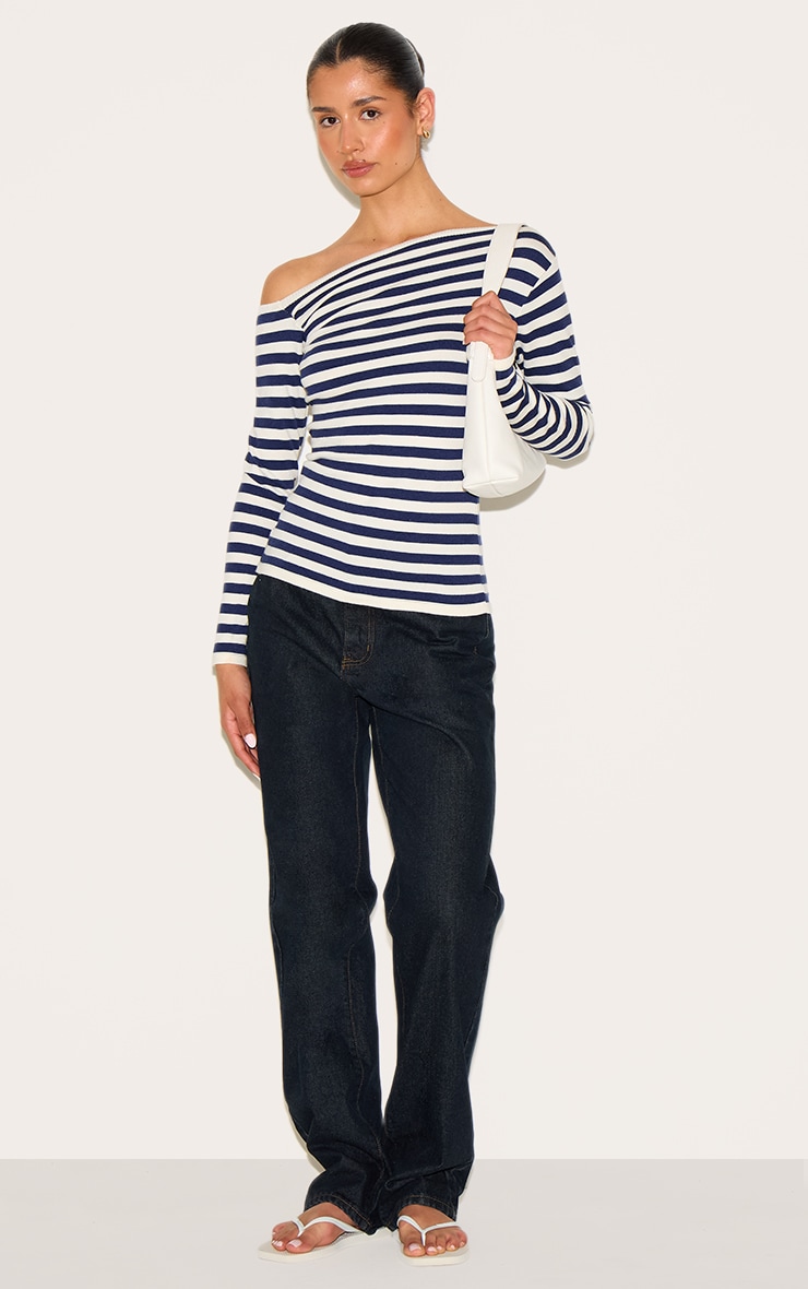 Tall Blue Asymmetric Stripe Knitted Top image 3