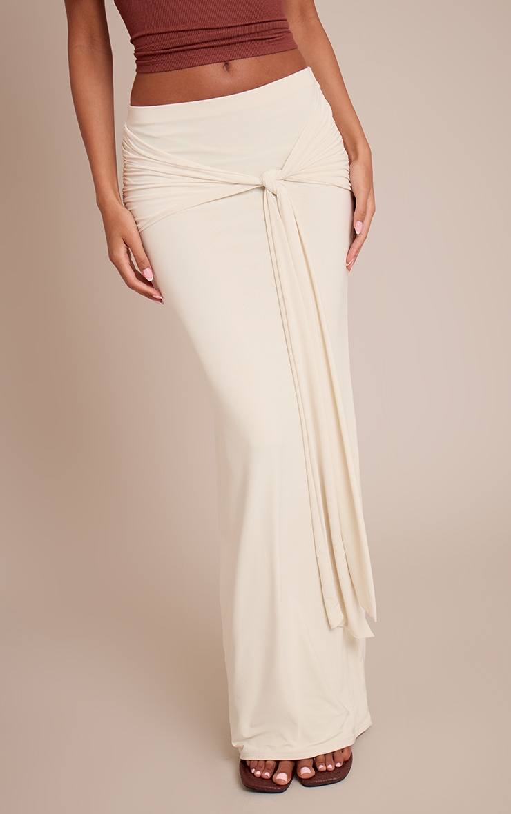 Tall Cream Slinky Knot Detail Maxi Skirt image 2